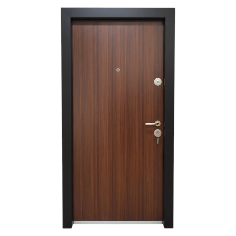 Usa metalica de exterior cu izolatie si vizor Novo Doors NDS305 Din compozit, 2 yale, Kit complet, Pentru case, Nuc (Dimensiune: 88 cm, Sens deschidere: Stanga)