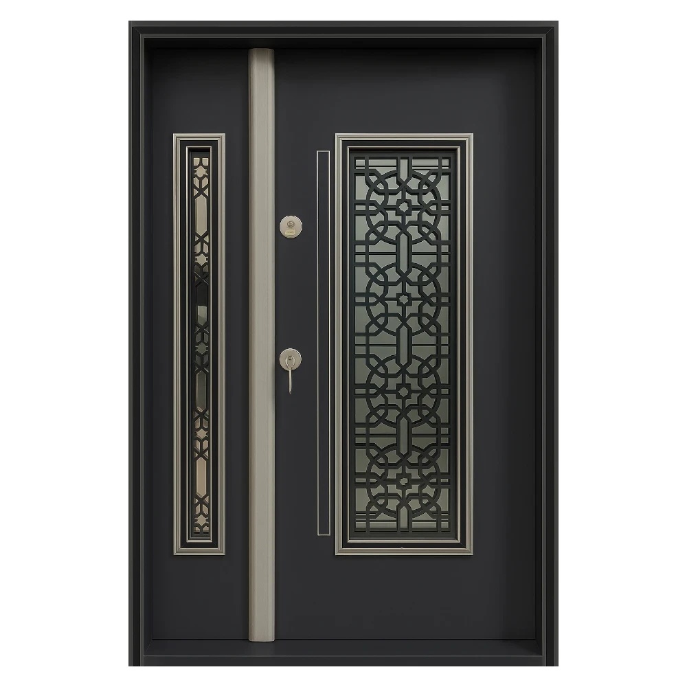 Usa metalica dubla de exterior cu izolatie si vizor Novo Doors NDS1001, Din compozit, 2 yale, Kit complet, Pentru case (Sens deschidere: Dreapta)