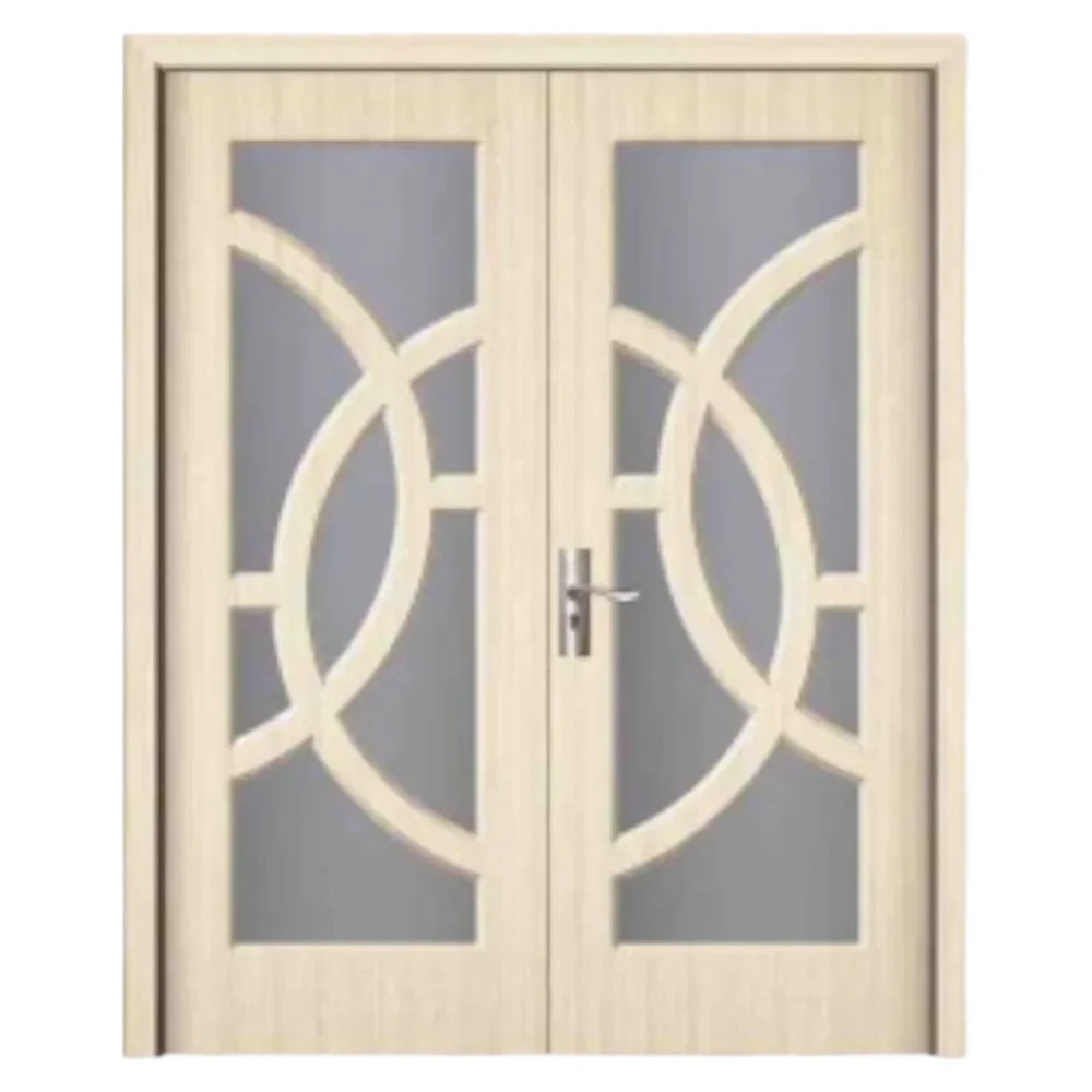 Usa Dubla de Interior din MDF Novo Doors ND220, Geam Sablat, Cadru din Lemn Masiv, KIT COMPLET, Toc , Manere si balamale incluse (Culoare: Crem, Maner: Patrat argintiu crom, Toc: Fix, Dimensiune: 160 cm)