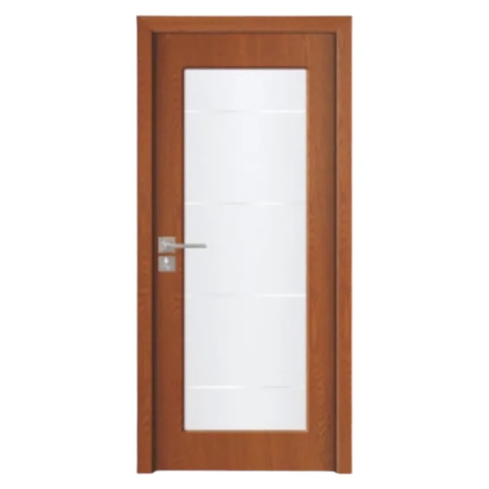 Mărește imaginea pentru Usa Interior din MDF Novo Doors ND110-1, Cadru din Lemn Masiv, Geam Sablat, KIT COMPLET, Toc , Manere si balamale incluse (Culoare: Stejar Auriu, Dimensiune: 70 cm, Maner: Patrat negru inchidere magnetica, Toc: Reglabil 30 cm)
