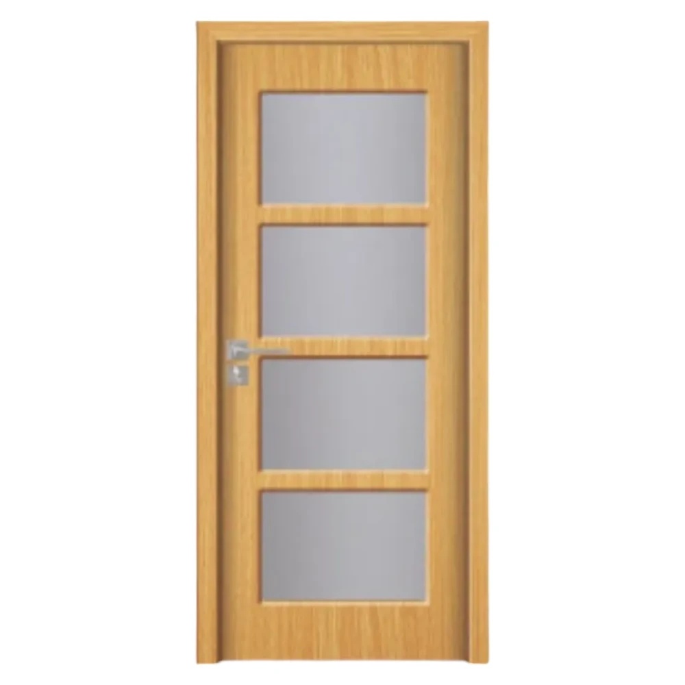 Usa Interior din MDF Novo Doors ND317, Cadru din Lemn Masiv, Geam Sablat, KIT COMPLET, Toc , Manere si balamale incluse (Culoare: Stejar Deschis, Dimensiune: 70 cm, Toc: Fix, Maner: Patrat auriu inchidere magnetica)
