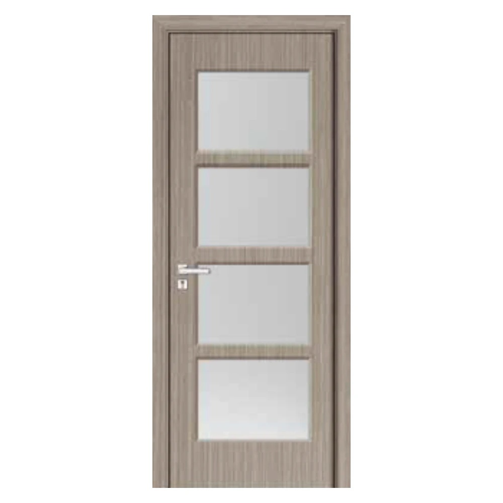 Usa Interior din MDF Novo Doors ND317, Cadru din Lemn Masiv, Geam Sablat, KIT COMPLET, Toc , Manere si balamale incluse (Culoare: Gri, Dimensiune: 80 cm, Maner: Patrat argintiu crom, Toc: Reglabil 30 cm)