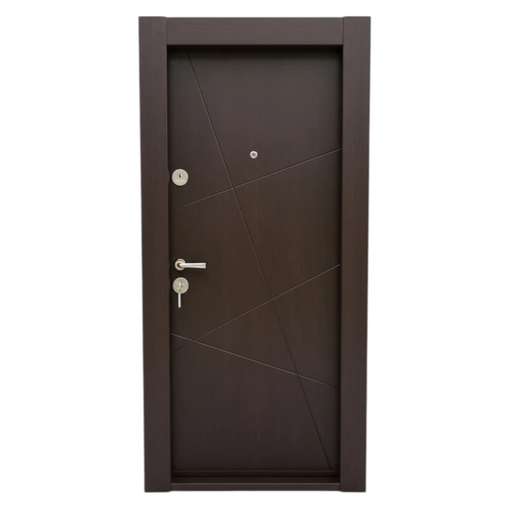 Usa metalica de apartament cu izolatie si vizor Novo Doors First Class NDS18W, Cu toc imbracat si folie PVC, Deschidere Stanga Dreapta, Dimensiune 200X88 cm, Tabla 1.2 mm, Kit complet, Wenge (Sens deschidere: Dreapta)