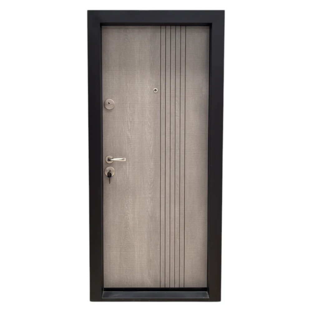 Usa metalica de apartament cu izolatie si vizor Novo Doors First Class NDS32, Deschidere Stanga Dreapta, Dimensiune 200X88 cm, Tabla 1.2 mm, Kit complet, Gri deschis (Sens deschidere: Dreapta)