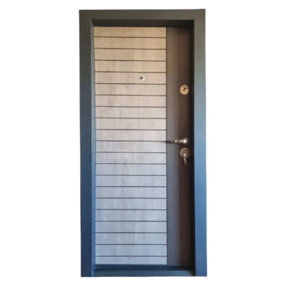 Usa metalica de apartament cu izolatie si vizor Novo Doors First Class NDFC19, Deschidere Stanga Dreapta, Dimensiune 200X88 cm, Tabla 1.2 mm, Kit complet, Gri antracit cu gri deschis (Sens deschidere: Stanga)