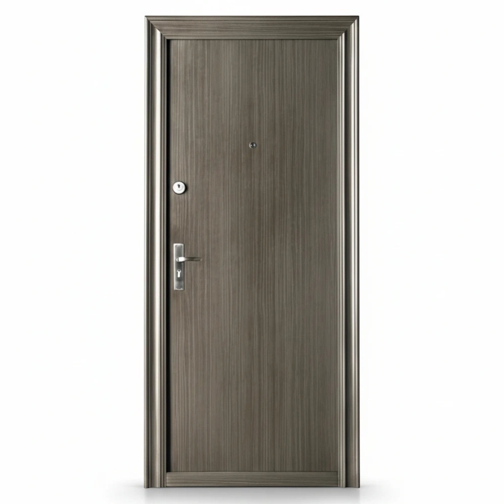 Usa metalica de exterior cu izolatie si vizor Novo Doors ND7003 , 2 yale,tabla 0,7 mm, balamale si clanta incluse, toc de 7 centimetri, pentru casa si apartament, Gri (Sens deschidere: Dreapta)