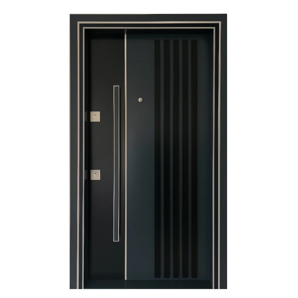 Usa metalica de exterior cu izolatie si vizor Novo Doors NDS1000S, Din compozit, 2 yale, Kit complet, Pentru case, (Culoare: Gri Antracit, Geam: Fara geam, Sens deschidere: Stanga)