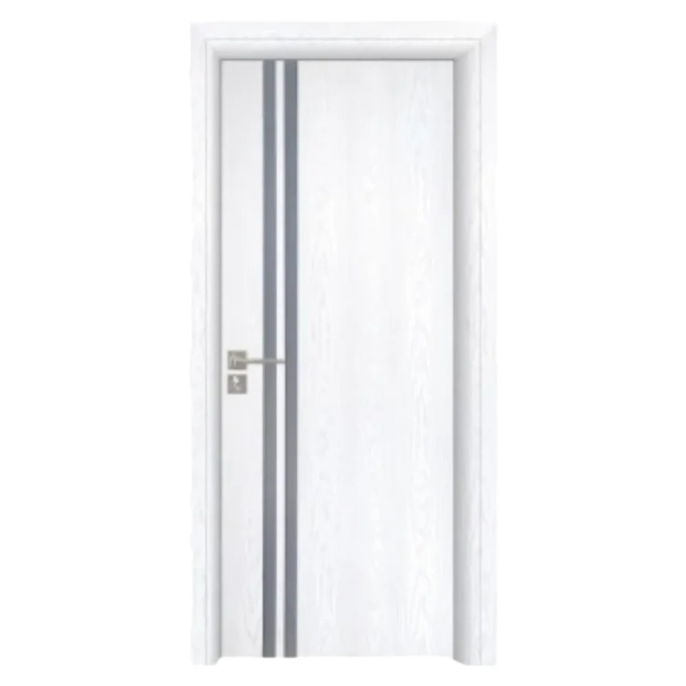 Usa Interior din MDF Novo Doors ND08 LUX PREMIUM, Cadru din Lemn Masiv, KIT COMPLET, Toc Reglabil de 10 CM INCLUS, Plinta pe Ambele Parti (Culoare: Alb, Dimensiune: 80 cm, Maner: Patrat negru inchidere magnetica, Toc: Reglabil 30 cm)