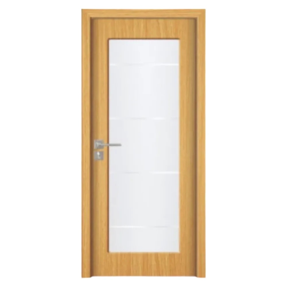 Usa Interior din MDF Novo Doors ND110-1, Cadru din Lemn Masiv, Geam Sablat, KIT COMPLET, Toc , Manere si balamale incluse (Culoare: Stejar Deschis, Dimensiune: 70 cm, Toc: Reglabil 10 cm, Maner: Patrat auriu inchidere magnetica)