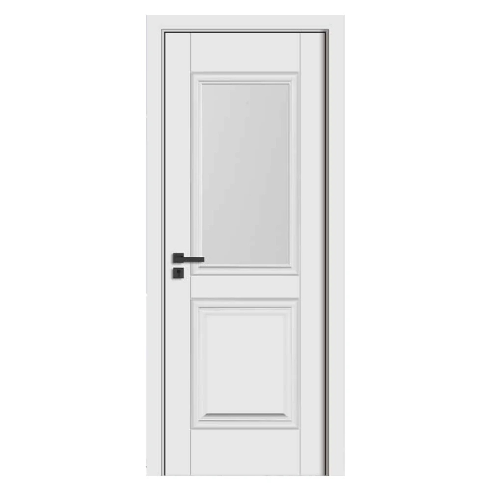 Usa Interior din MDF Novo Doors ND13 LUX PREMIUM, Cadru din Lemn Masiv, KIT COMPLET, Toc Reglabil de 10 CM INCLUS, Plinta pe Ambele Parti (Culoare: Alb mat, Dimensiune: 80 cm, Maner: Patrat negru inchidere magnetica, Toc: Reglabil 30 cm)