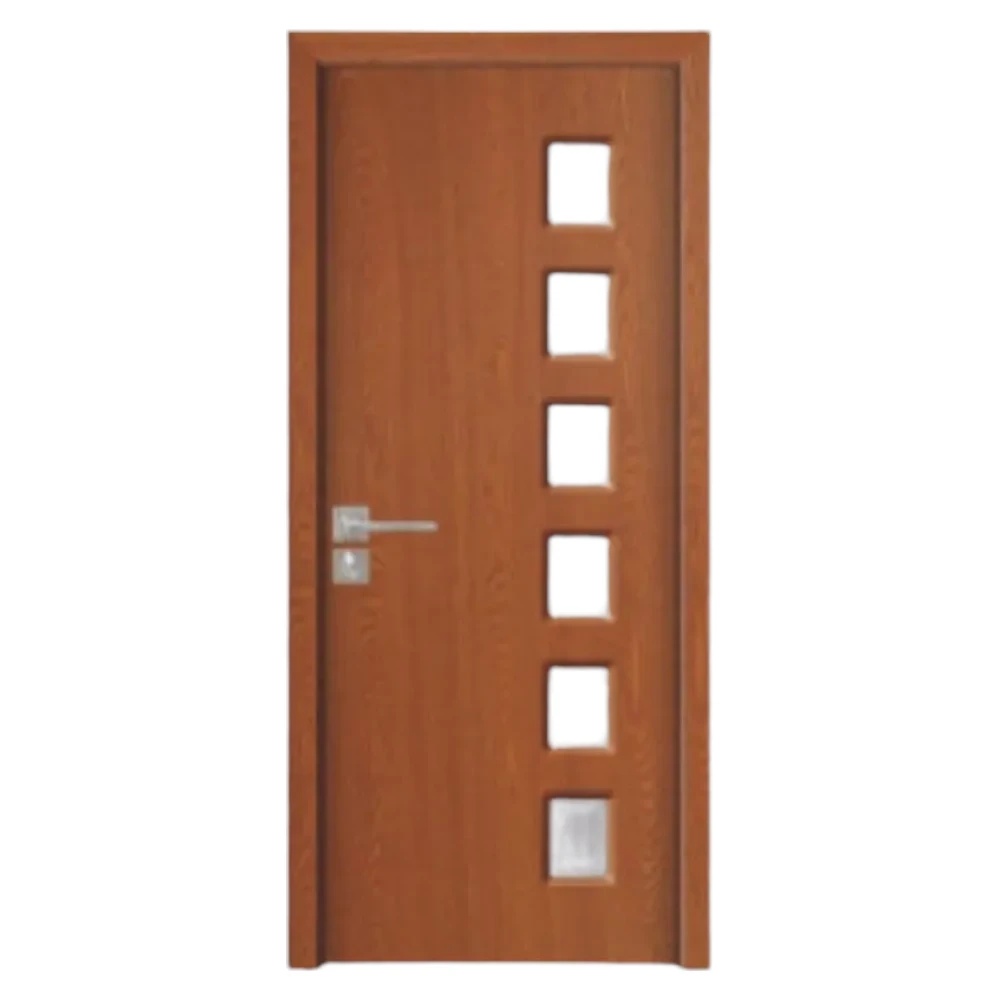 Usa Interior din MDF Novo Doors ND319, Cadru din Lemn Masiv, Geam Sablat, KIT COMPLET, Toc , Manere si balamale incluse (Culoare: Stejar Auriu, Dimensiune: 60 cm, Toc: Reglabil 10 cm, Maner: Patrat auriu inchidere magnetica)