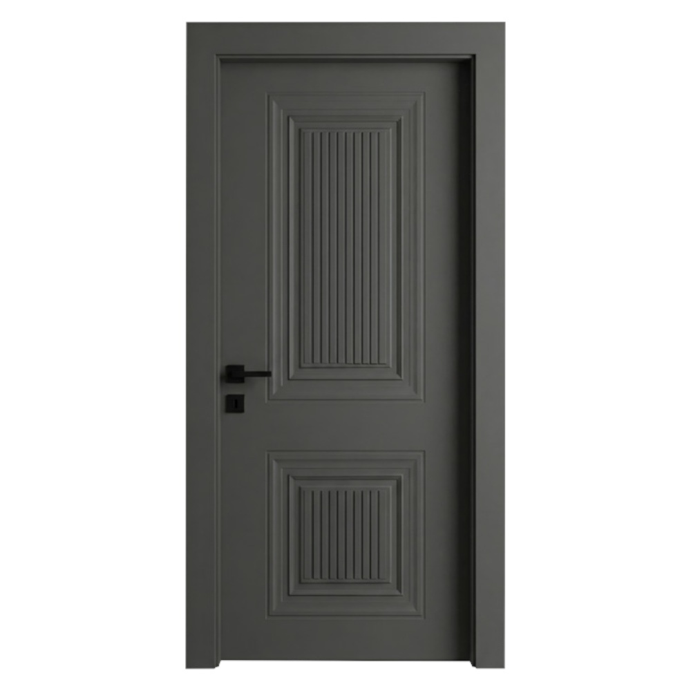 Usa Interior din MDF Novo Doors NDF23 LUX PREMIUM SOFT TOUCH, Cadru din Lemn Masiv, KIT COMPLET, Toc Reglabil de 10 CM INCLUS, Plinta pe Ambele Parti (Culoare: Gri Antracit, Dimensiune: 60 cm, Toc: Reglabil 10 cm, Maner: Rotund argintiu crom)