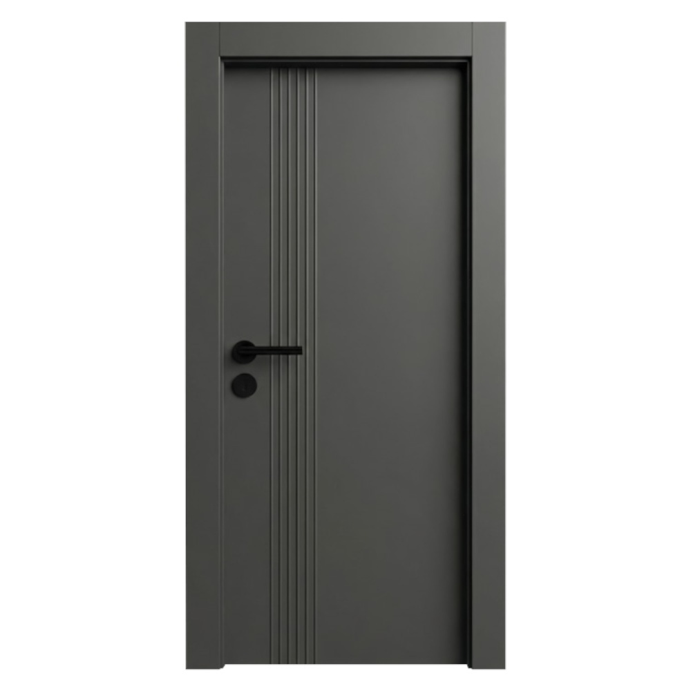 Usa Interior din MDF Novo Doors NDF65 LUX PREMIUM SOFT TOUCH, Cadru din Lemn Masiv, KIT COMPLET, Toc Reglabil de 10 CM INCLUS, Plinta pe Ambele Parti (Culoare: Gri Antracit, Dimensiune: 60 cm, Toc: Reglabil 10 cm, Maner: Rotund argintiu crom)