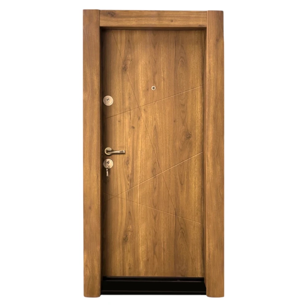 Usa metalica de apartament cu izolatie si vizor Novo Doors First Class NDS16, Cu toc imbracat si folie PVC, Deschidere Stanga Dreapta, Dimensiune 200X88 cm, Tabla 1.2 mm, Kit complet, Stejar deschis natur (Sens deschidere: Dreapta)