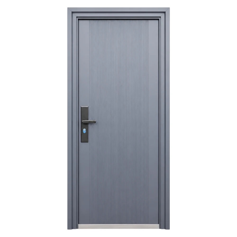 Usa metalica de exterior cu izolatie si vizor Novo Doors ND6003, tabla 0.5 mm, prag din inox, balamale si clanta incluse, pentru casa si apartament, Gri Antracit (Sens deschidere: Dreapta)