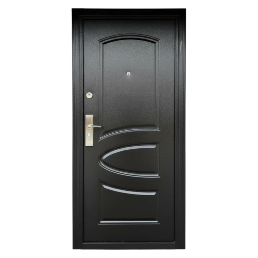 Usa metalica de exterior cu izolatie si vizor Novo Doors ND7005 , 2 yale,tabla 0,7 mm, balamale si clanta incluse, toc de 7 centimetri, pentru casa si apartament, Maron lovitura de ciocan (Sens deschidere: Dreapta)