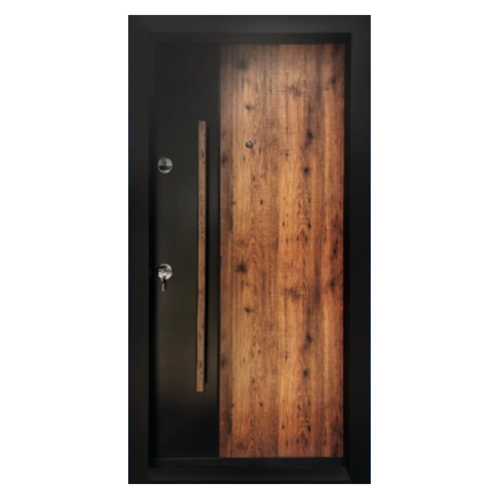 Usa metalica de exterior cu izolatie si vizor Novo Doors NDA4, Din compozit, 2 yale, Kit complet, Pentru case, Negru perlat cu stejar auriu (Dimensiune: 98 cm, Sens deschidere: Stanga)