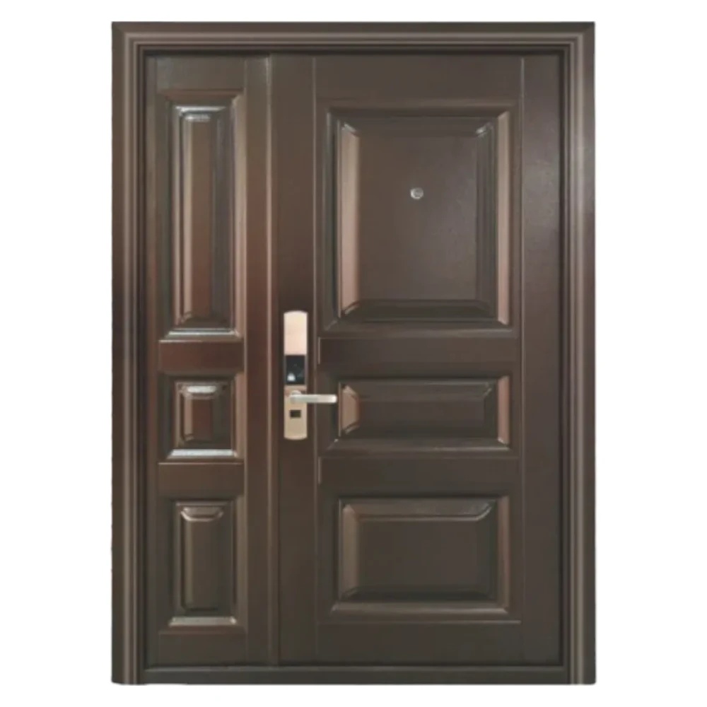 Usa metalica dubla de exterior cu izolatie si vizor Novo Doors ND5001 ,deschidere stanga dreapta, 1 yala, dimensiuni multiple,tabla 0.7 mm, balamale si clanta incluse, toc de 7 centimetri, pentru case, (Culoare: Maron lovitura de ciocan, Sen ...