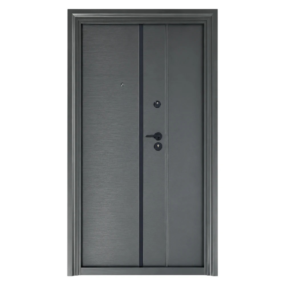Usa metalica dubla de exterior cu izolatie si vizor Novo Doors ND50D, Deschidere Stanga Dreapta, Dimensiune 120x200 cm, Tabla 0.7 mm, pentru case, Gri (Sens deschidere: Stanga)