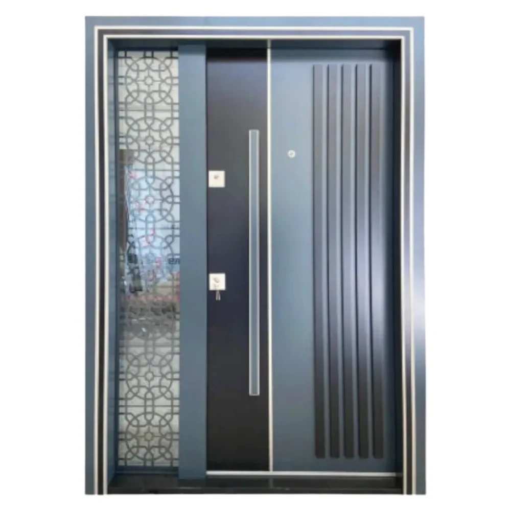 Usa metalica dubla de exterior cu izolatie si vizor Novo Doors NDS1000, Din compozit, 2 yale, Kit complet, Pentru case (Culoare: Gri Antracit, Sens deschidere: Dreapta)