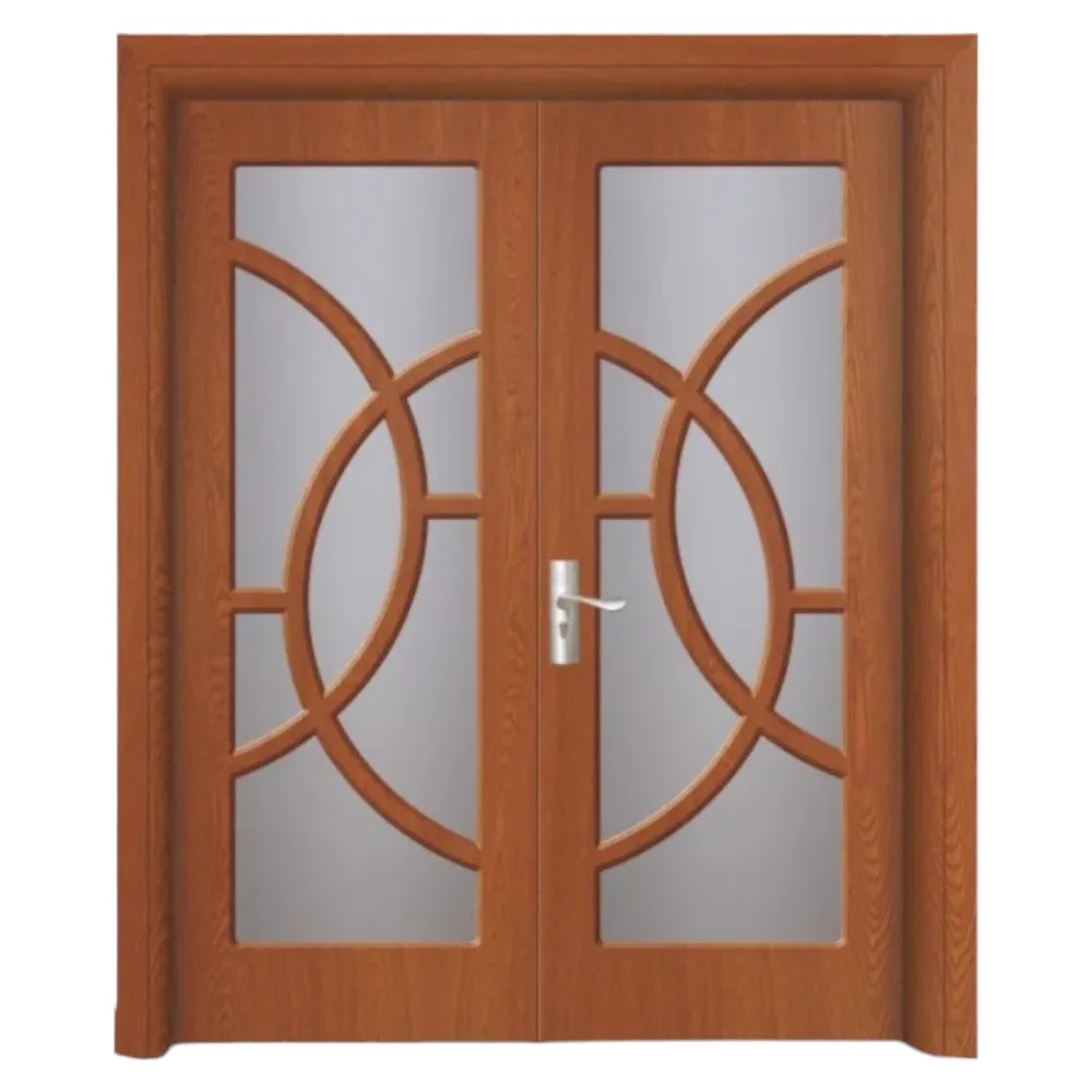 Mărește imaginea pentru Usa Dubla de Interior din MDF Novo Doors ND220, Geam Sablat, Cadru din Lemn Masiv, KIT COMPLET, Toc , Manere si balamale incluse (Culoare: Stejar Auriu, Dimensiune: 140 cm,, Maner: Standard, Toc: Reglabil 30 cm)