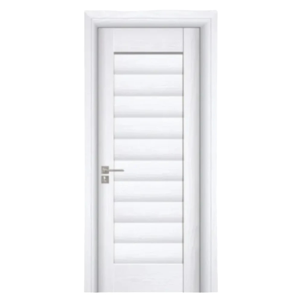 Usa Interior din MDF Novo Doors ND01 LUX PREMIUM, Cadru din Lemn Masiv, KIT COMPLET, Toc Reglabil de 10 CM INCLUS, Plinta pe Ambele Parti (Culoare: Alb, Dimensiune: 80 cm, Toc: Reglabil 10 cm, Maner: Patrat auriu inchidere magnetica)