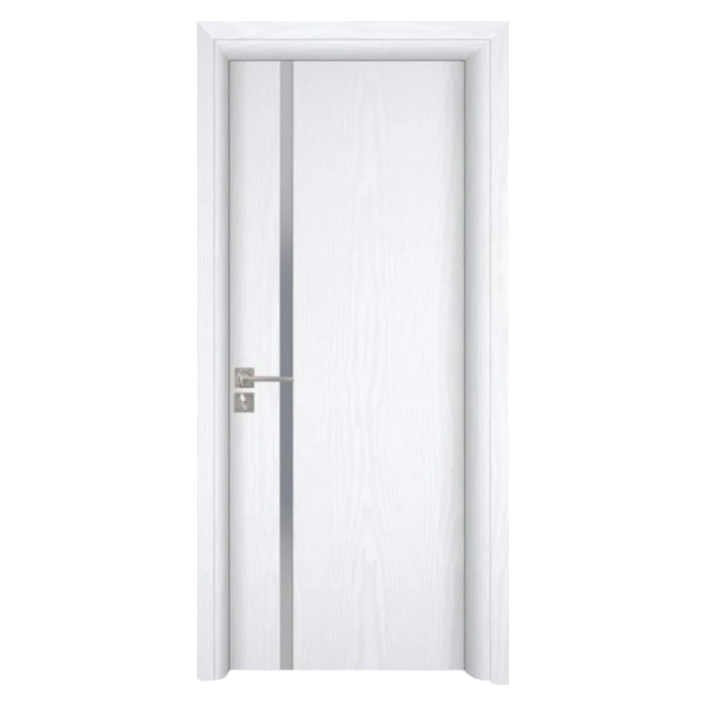 Usa Interior din MDF Novo Doors ND04 LUX PREMIUM, Cadru din Lemn Masiv, KIT COMPLET, Toc Reglabil de 10 CM INCLUS, Plinta pe Ambele Parti (Culoare: Alb, Dimensiune: 80 cm, Maner: Patrat argintiu crom, Toc: Reglabil 10 cm)