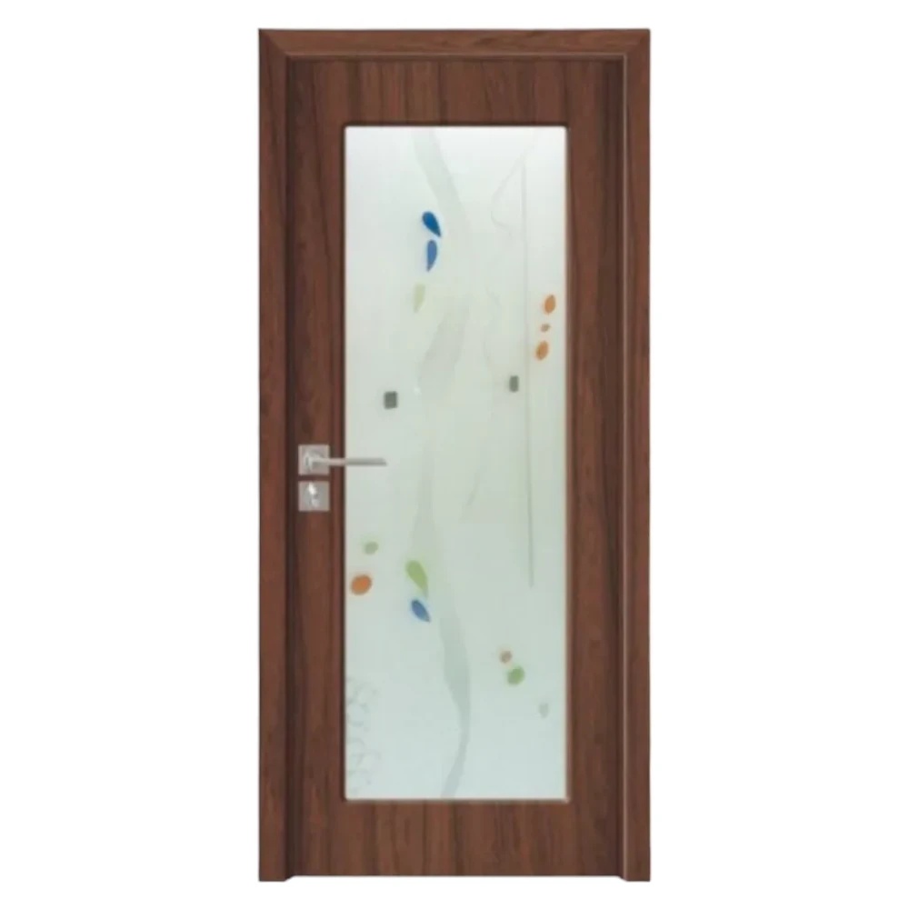 Mărește imaginea pentru Usa Interior din MDF Novo Doors ND110, Cadru din Lemn Masiv, Geam Sablat, KIT COMPLET, Toc , Manere si balamale incluse (Culoare: Nuc, Dimensiune: 60 cm, Toc: Reglabil 30 cm, Maner: Patrat auriu inchidere magnetica)