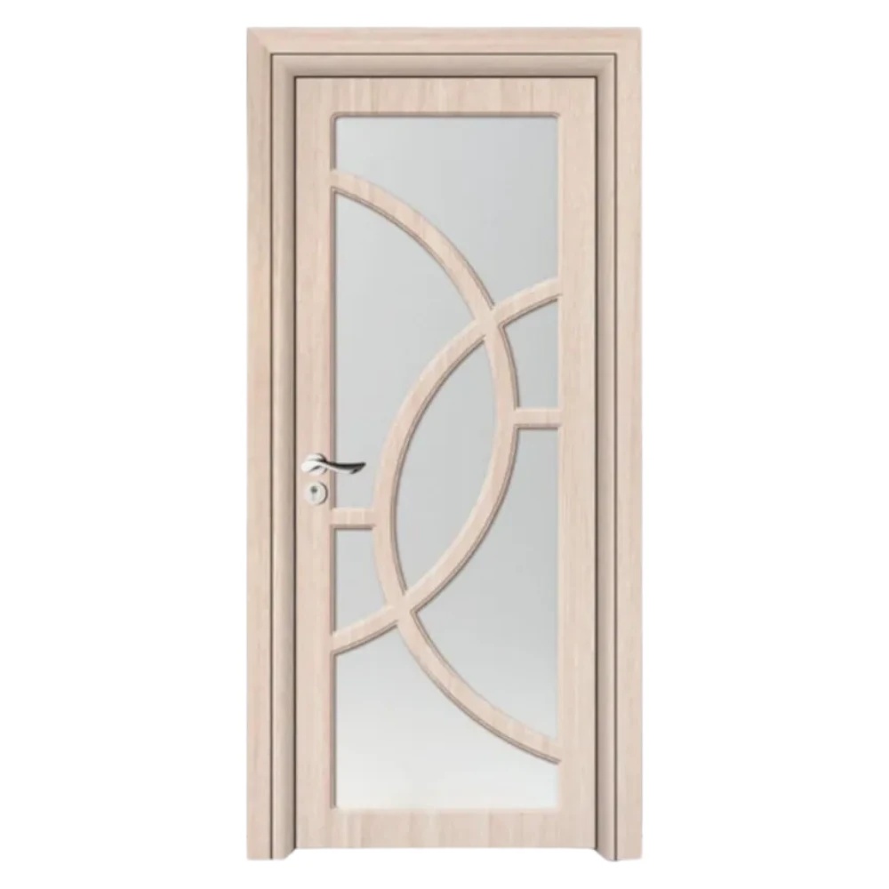Usa Interior din MDF Novo Doors ND309, Cadru din Lemn Masiv, Geam Sablat, KIT COMPLET, Toc , Manere si balamale incluse (Culoare: Crem, Dimensiune: 70 cm, Toc: Reglabil 10 cm, Maner: Patrat auriu inchidere magnetica)