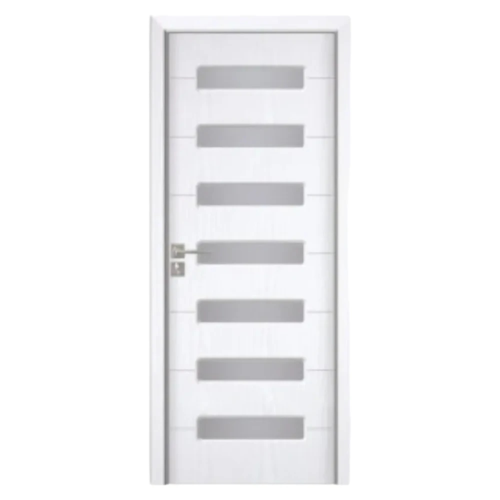 Usa Interior din MDF Novo Doors ND318, Cadru din Lemn Masiv, Geam Sablat, KIT COMPLET, Toc , Manere si balamale incluse (Culoare: Alb, Dimensiune: 80 cm, Toc: Reglabil 10 cm, Maner: Patrat auriu inchidere magnetica)