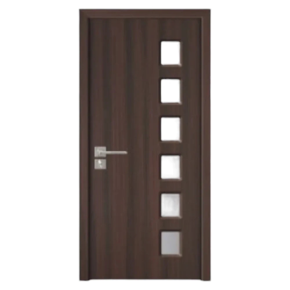 Usa Interior din MDF Novo Doors ND319, Cadru din Lemn Masiv, Geam Sablat, KIT COMPLET, Toc , Manere si balamale incluse (Culoare: Wenge, Dimensiune: 60 cm, Toc: Fix, Maner: Patrat auriu inchidere magnetica)
