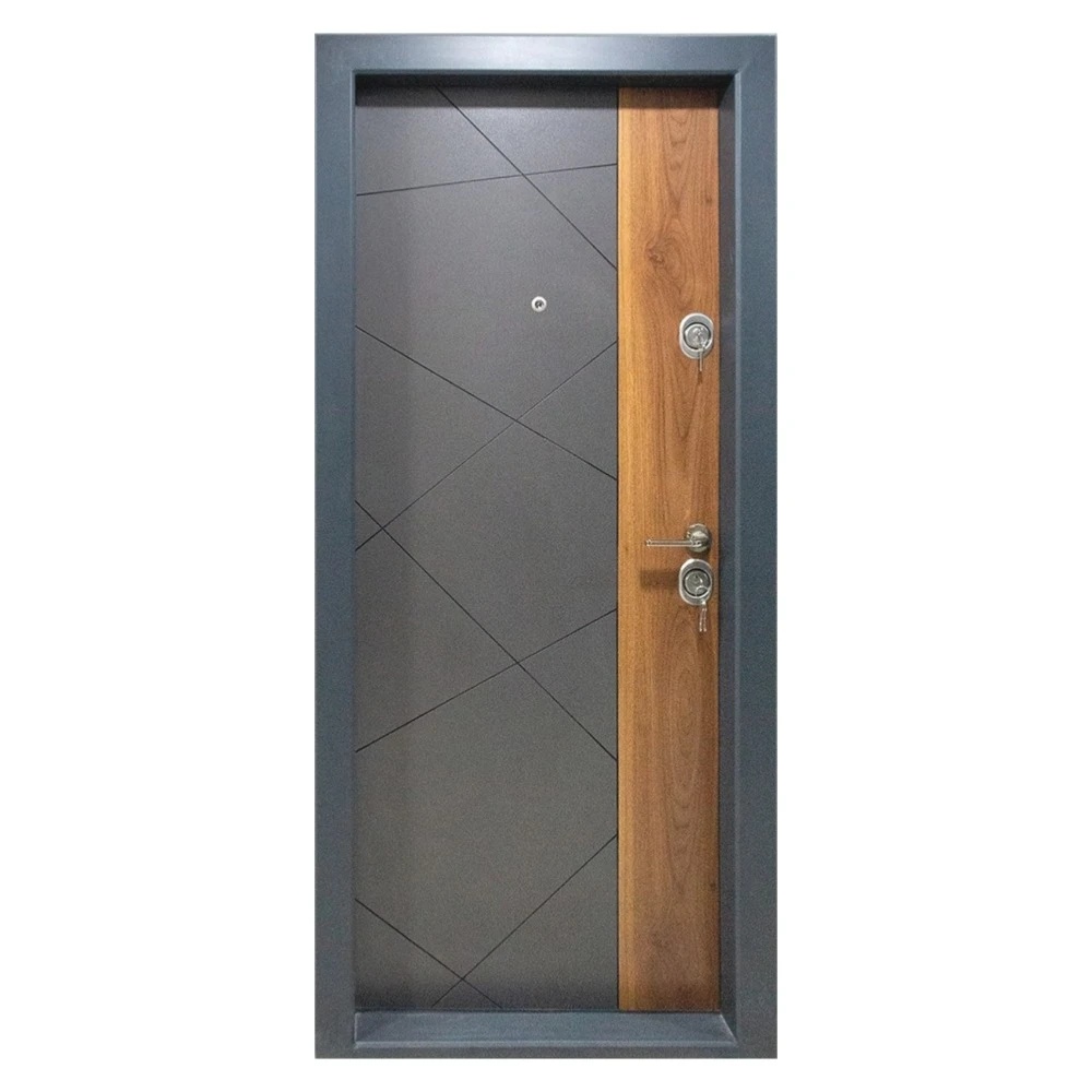 Usa metalica de apartament cu izolatie si vizor Novo Doors First Class NDS05, Deschidere Stanga Dreapta, Dimensiune 200X88 cm, Tabla 1.2 mm, Kit complet, Gri antracit cu insertie Stejar (Sens deschidere: Stanga)
