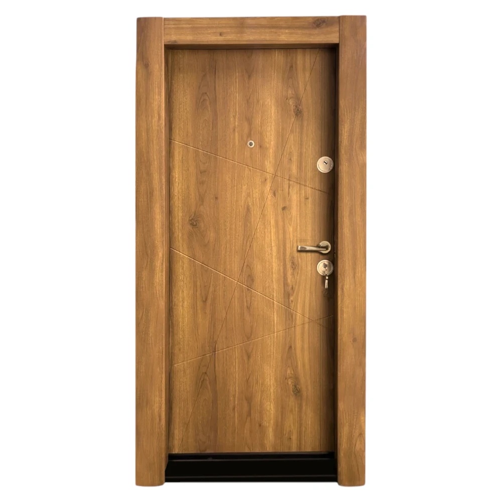 Usa metalica de apartament cu izolatie si vizor Novo Doors First Class NDS16, Cu toc imbracat si folie PVC, Deschidere Stanga Dreapta, Dimensiune 200X88 cm, Tabla 1.2 mm, Kit complet, Stejar deschis natur (Sens deschidere: Stanga)
