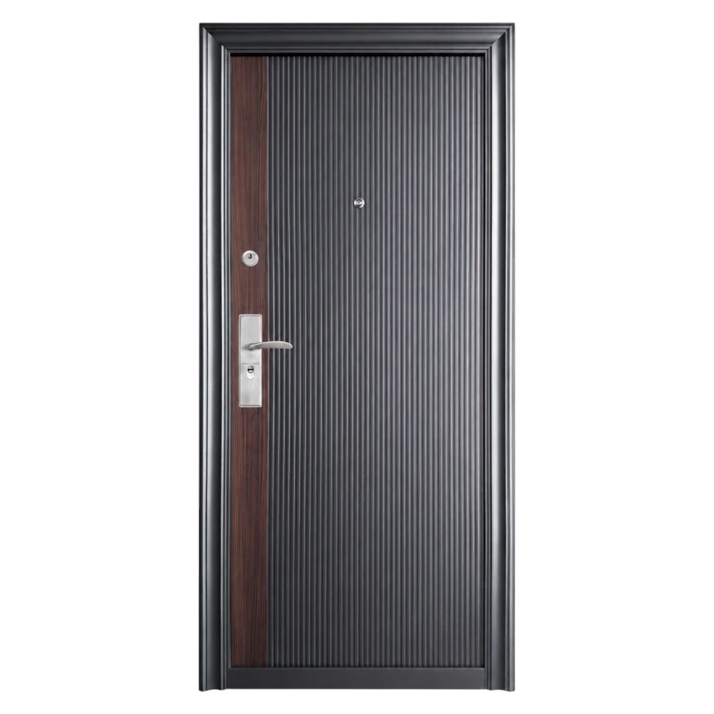 Usa metalica de exterior cu izolatie si vizor Novo Doors ND44, Deschidere Stanga Dreapta, tabla 0.5 mm, balamale si clanta incluse, toc de 7 cm, pentru case, Gri Wenge (Sens deschidere: Dreapta)