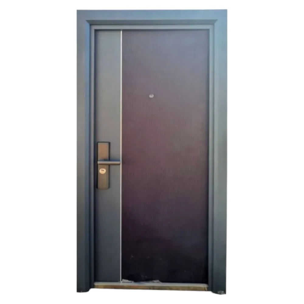 Usa metalica de exterior cu izolatie si vizor Novo Doors NDFC10001 ,deschidere stanga dreapta, 1 yala, dimensiuni multiple,tabla 1.2 mm, balamale si clanta incluse, toc de 7 centimetri, pentru case (Sens deschidere: Dreapta, Culoare: Gri cu imprimeu