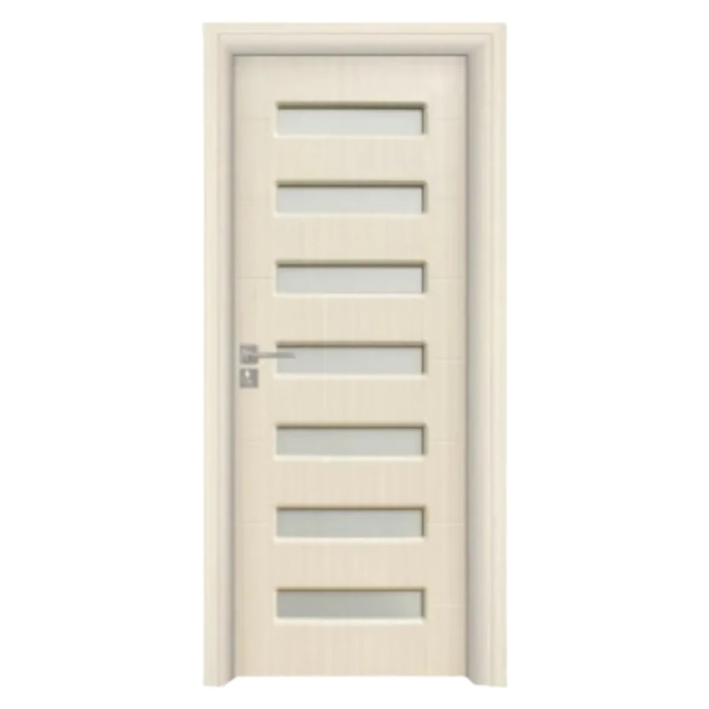 Usa Interior din MDF Novo Doors ND318, Cadru din Lemn Masiv, Geam Sablat, KIT COMPLET, Toc , Manere si balamale incluse (Culoare: Crem, Dimensiune: 70 cm, Toc: Fix, Maner: Patrat auriu inchidere magnetica)