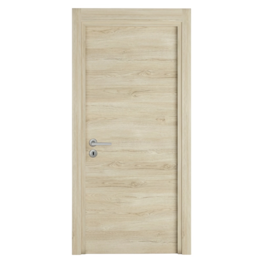 Usa Interior din MDF Novo Doors NDM02 LUX PREMIUM, Cadru din Lemn Masiv, KIT COMPLET, Toc Reglabil de 10 CM INCLUS, Plinta pe Ambele Parti (Culoare: Crem, Dimensiune: 60 cm, Maner: Patrat argintiu crom, Toc: Reglabil 10 cm)