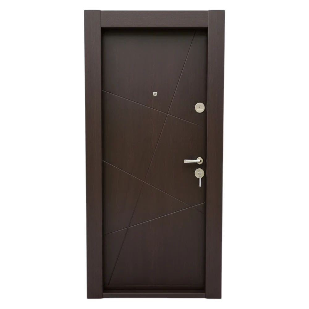 Usa metalica de apartament cu izolatie si vizor Novo Doors First Class NDS18W, Cu toc imbracat si folie PVC, Deschidere Stanga Dreapta, Dimensiune 200X88 cm, Tabla 1.2 mm, Kit complet, Wenge (Sens deschidere: Stanga)