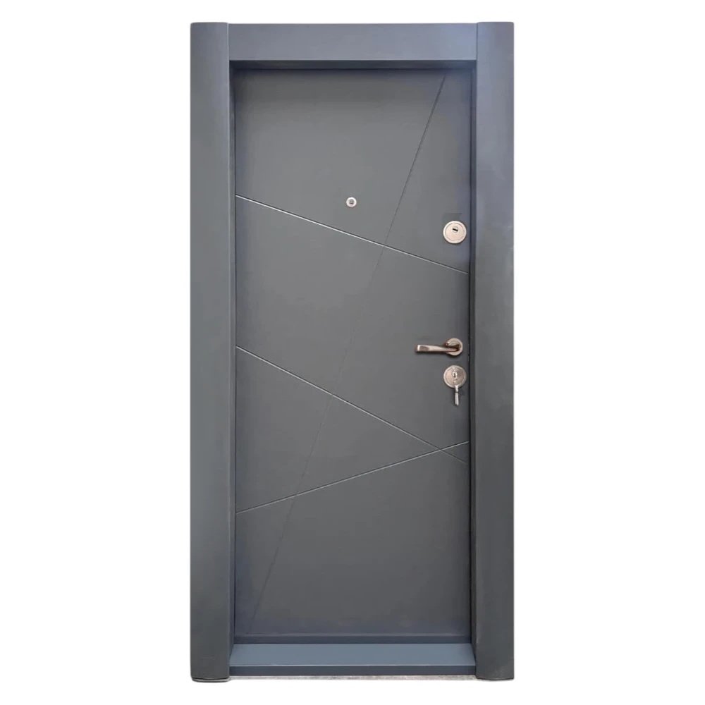 Usa metalica de apartament cu izolatie si vizor Novo Doors First Class NDS15, Cu toc imbracat si folie PVC, Deschidere Stanga Dreapta, Dimensiune 200X88 cm, Tabla 1.2 mm, Kit complet, Gri antracit (Sens deschidere: Dreapta)