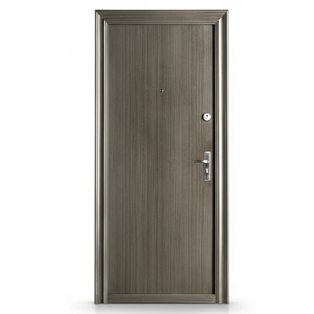 Usa metalica de exterior cu izolatie si vizor Novo Doors ND7003 , 2 yale,tabla 0,7 mm, balamale si clanta incluse, toc de 7 centimetri, pentru casa si apartament, Gri (Sens deschidere: Stanga)