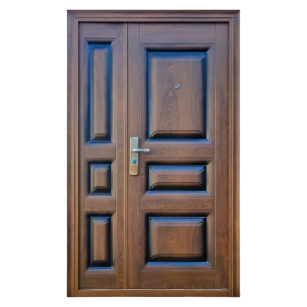 Usa metalica dubla de exterior cu izolatie si vizor Novo Doors ND5001 ,deschidere stanga dreapta, 1 yala, dimensiuni multiple,tabla 0.7 mm, balamale si clanta incluse, toc de 7 centimetri, pentru case, (Sens deschidere: Dreapta, Culoare: Maron ...