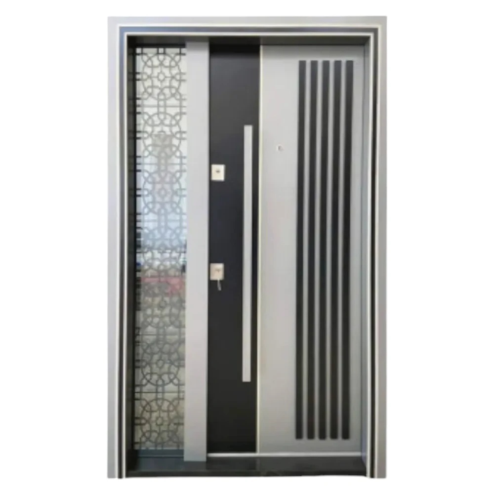 Usa metalica dubla de exterior cu izolatie si vizor Novo Doors NDS1000, Din compozit, 2 yale, Kit complet, Pentru case (Culoare: Gri deschis, Sens deschidere: Dreapta)
