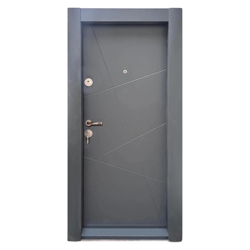 Usa metalica de apartament cu izolatie si vizor Novo Doors First Class NDS15, Cu toc imbracat si folie PVC, Deschidere Stanga Dreapta, Dimensiune 200X88 cm, Tabla 1.2 mm, Kit complet, Gri antracit (Sens deschidere: Stanga)