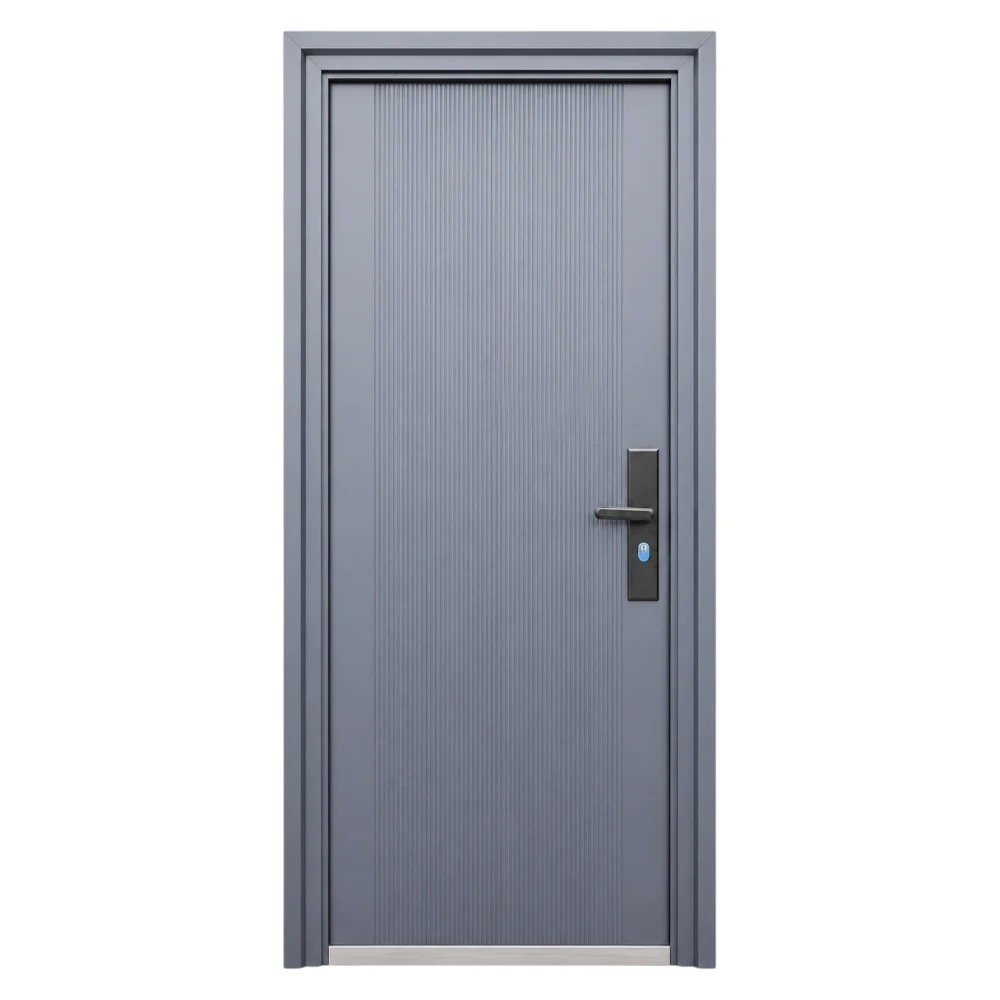 Usa metalica de exterior cu izolatie si vizor Novo Doors ND6003, tabla 0.5 mm, prag din inox, balamale si clanta incluse, pentru casa si apartament, Gri Antracit (Sens deschidere: Stanga)