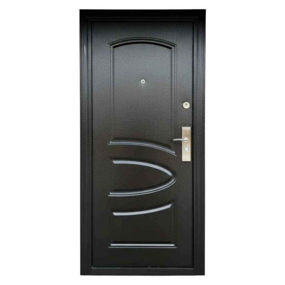 Usa metalica de exterior cu izolatie si vizor Novo Doors ND7005 , 2 yale,tabla 0,7 mm, balamale si clanta incluse, toc de 7 centimetri, pentru casa si apartament, Maron lovitura de ciocan (Sens deschidere: Stanga)
