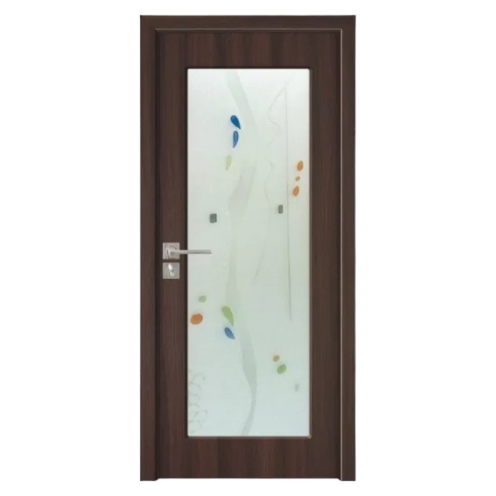 Mărește imaginea pentru Usa Interior din MDF Novo Doors ND110, Cadru din Lemn Masiv, Geam Sablat, KIT COMPLET, Toc , Manere si balamale incluse (Culoare: Wenge, Dimensiune: 70 cm, Toc: Reglabil 10 cm, Maner: Patrat auriu inchidere magnetica)