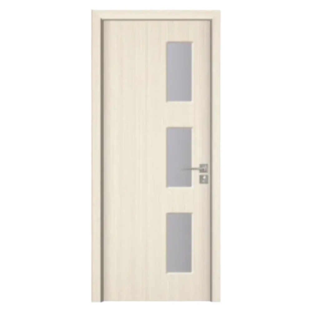 Mărește imaginea pentru Usa Interior din MDF Novo Doors ND316, Cadru din Lemn Masiv, Geam Sablat, KIT COMPLET, Toc , Manere si balamale incluse (Culoare: Crem, Dimensiune: 80 cm, Maner: Standard, Toc: Fix)