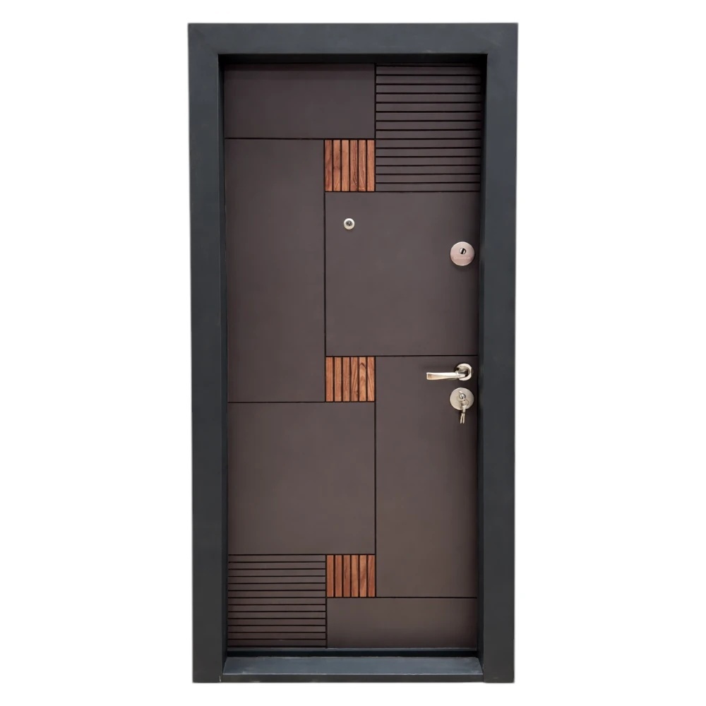 Usa metalica de apartament cu izolatie si vizor Novo Doors First Class NDS06, Deschidere Stanga Dreapta, Dimensiune 200X88 cm, Tabla 1.2 mm, Kit complet, Gri antracit cu insertie Stejar (Sens deschidere: Stanga)