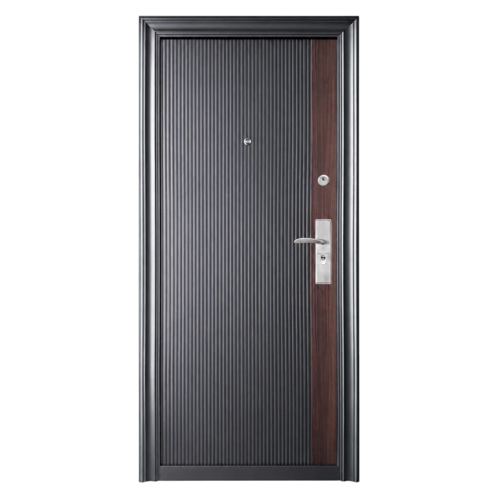 Usa metalica de exterior cu izolatie si vizor Novo Doors ND44, Deschidere Stanga Dreapta, tabla 0.5 mm, balamale si clanta incluse, toc de 7 cm, pentru case, Gri Wenge (Sens deschidere: Stanga)