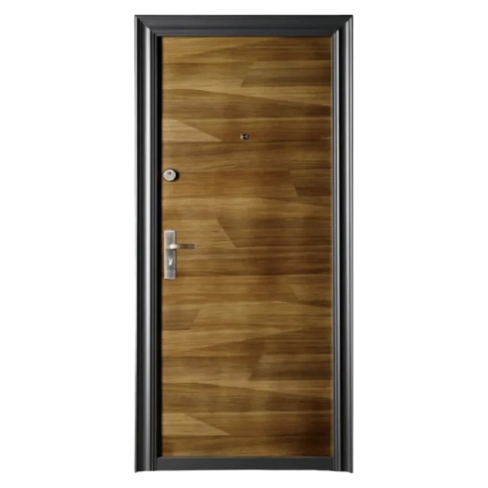 Usa metalica de exterior cu izolatie si vizor Novo Doors ND7004 , 2 yale,tabla 0,7 mm, balamale si clanta incluse, toc de 7 centimetri, pentru casa si apartament, Maron (Sens deschidere: Dreapta)